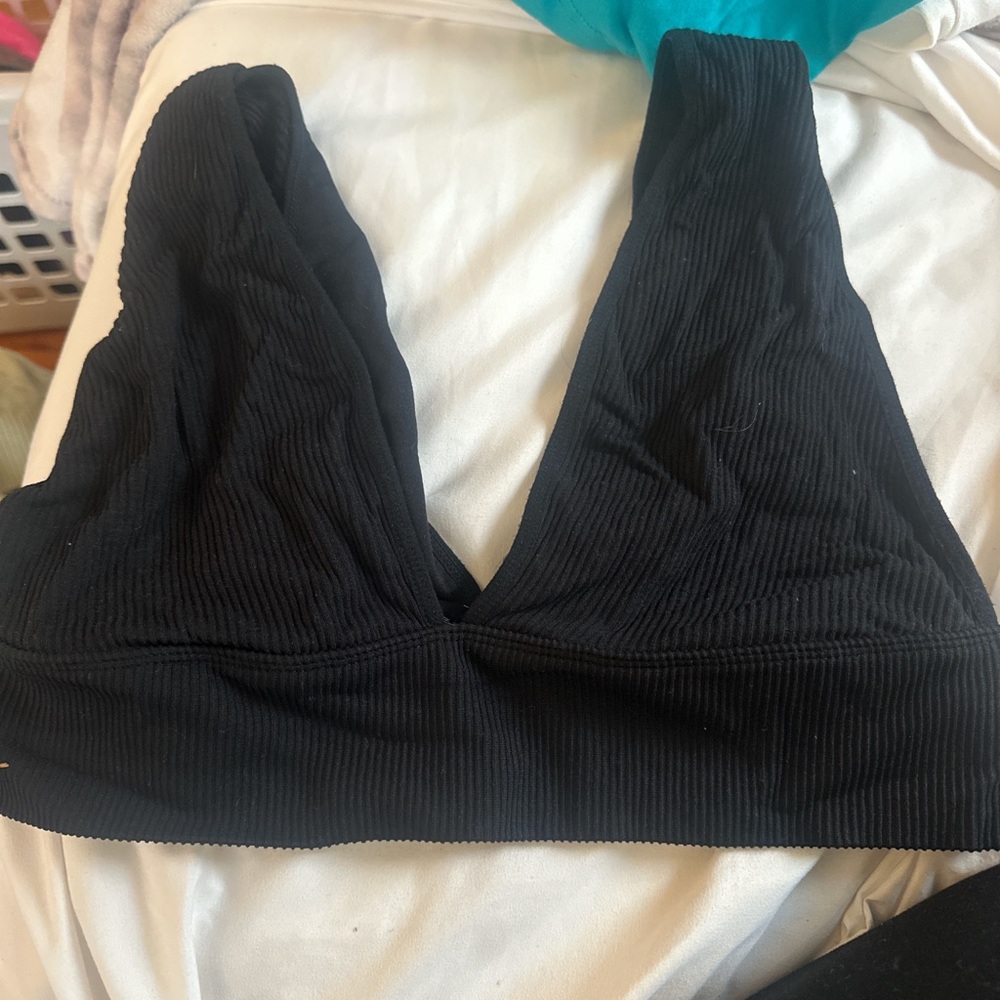 GARAGE Criss Cross Black Ribbed Crop Top